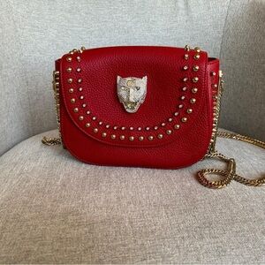 Philipp Plein Red Crossbody Bag with Gold Accents